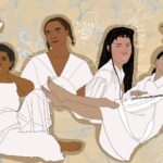 Illustration of 6 Black Women Who Revolutionized Country and Folk Music: Allison Russell, Leyla McCalla, June McDoom, Valerie June, Rhiannon Giddens, and Hurray for the Riff Raff