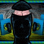Illustration of the relationship between music and the brain for a series on auditory illusions.