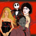 The ultimate Halloween 2024 playlist featuring Rihanna's "Disturbia", Kim Petras "Turn Off the Light" album, The Nightmare before Christmas soundtrack, Dr. Frank-N-Furter from the Rocky Horror Picture Show musical, and Michael Jackson's iconic "Thriller".